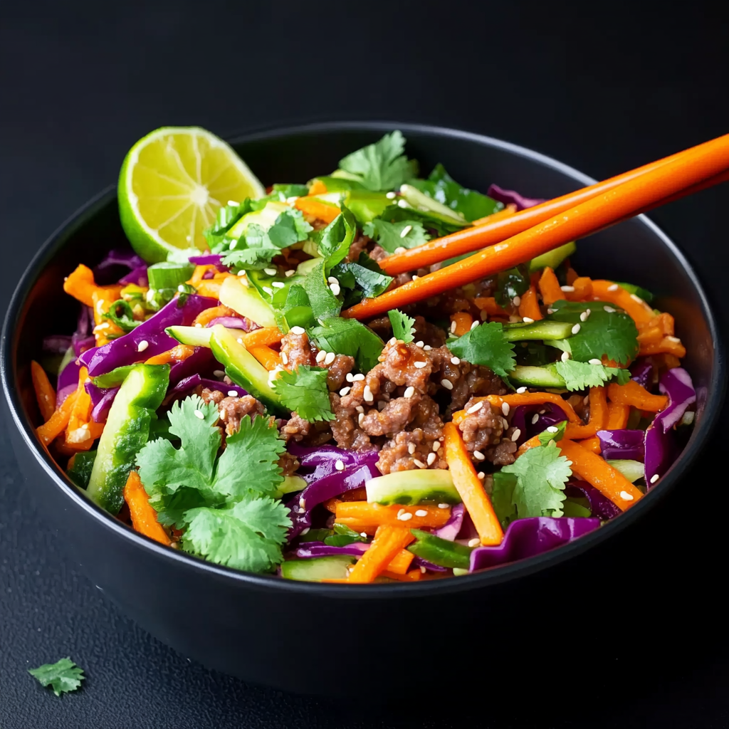 Sesame Ginger Ground Beef Slaw