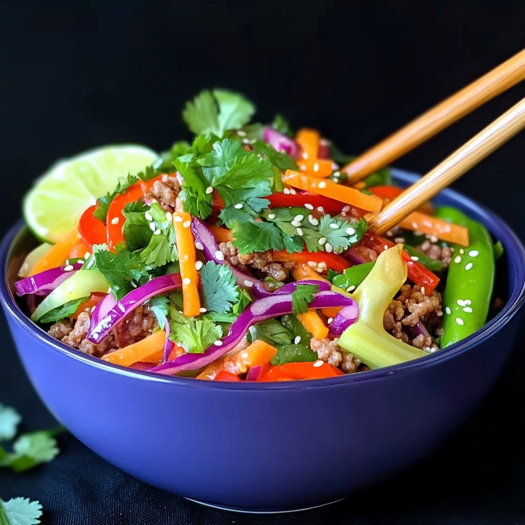Sesame Ginger Ground Beef Slaw