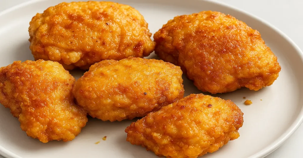 Golden and crispy Easy Baked Oven Fried Chicken served hot on a plate.