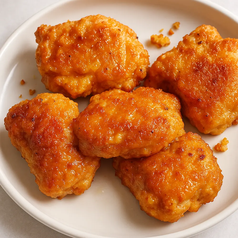 Golden and crispy Easy Baked Oven Fried Chicken served hot on a plate.